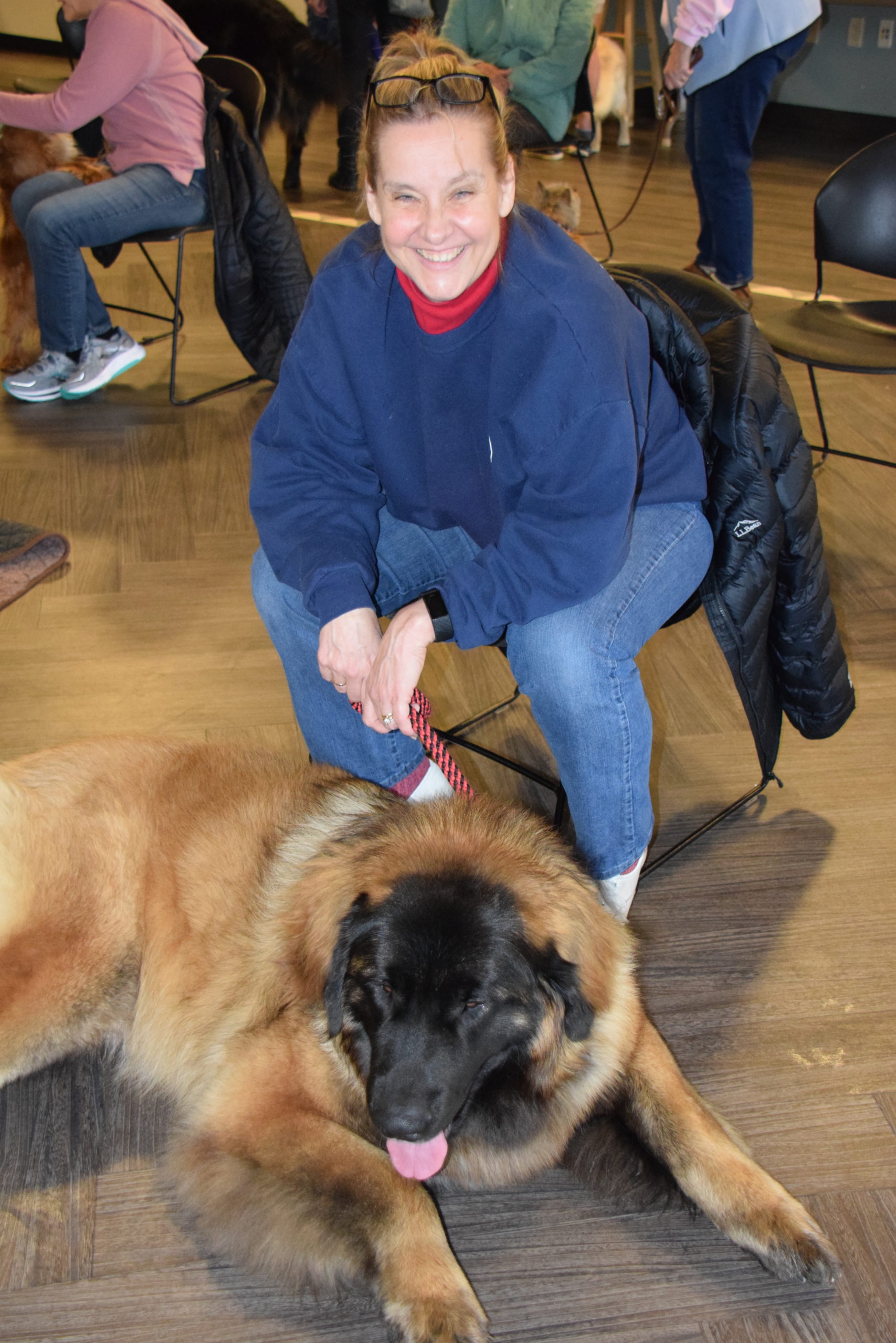 Membership Meeting with Karen Albers and her large Leonberger