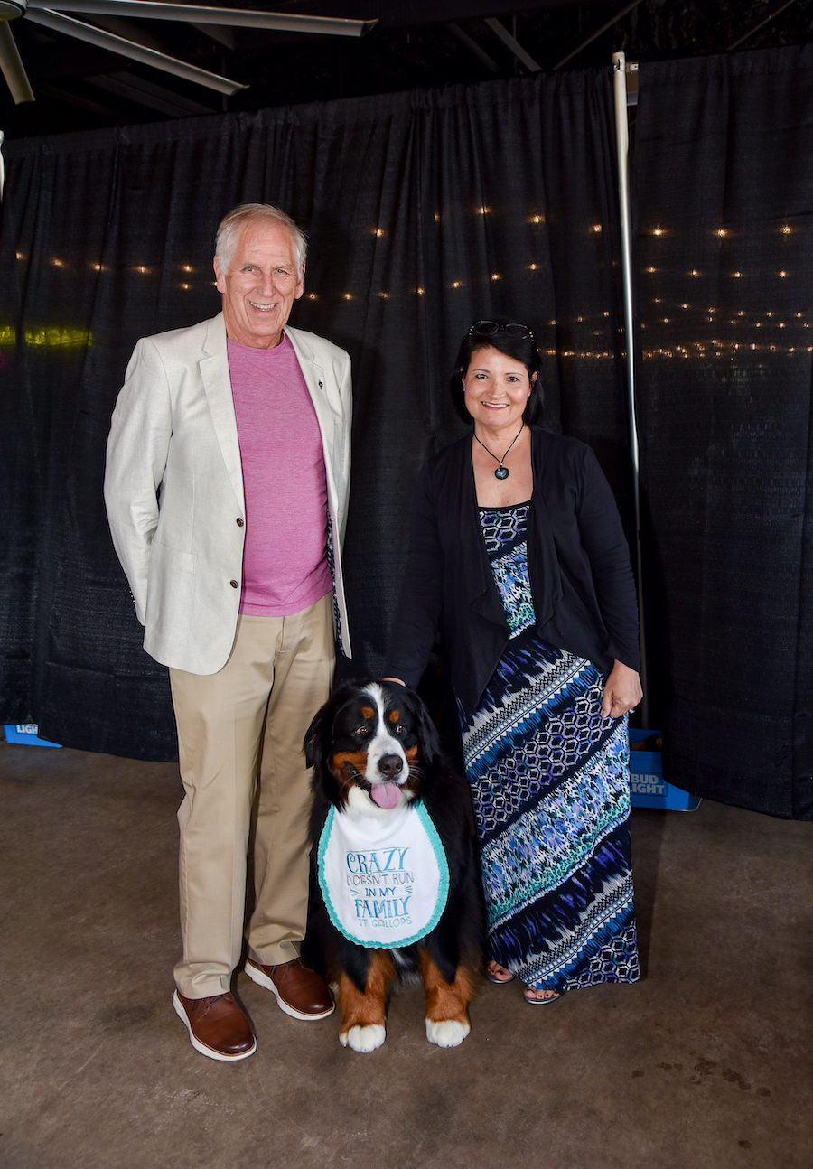 Treasurer, Jeff, his wife Francis with Berner Poki, who bring a humorous infield attire.